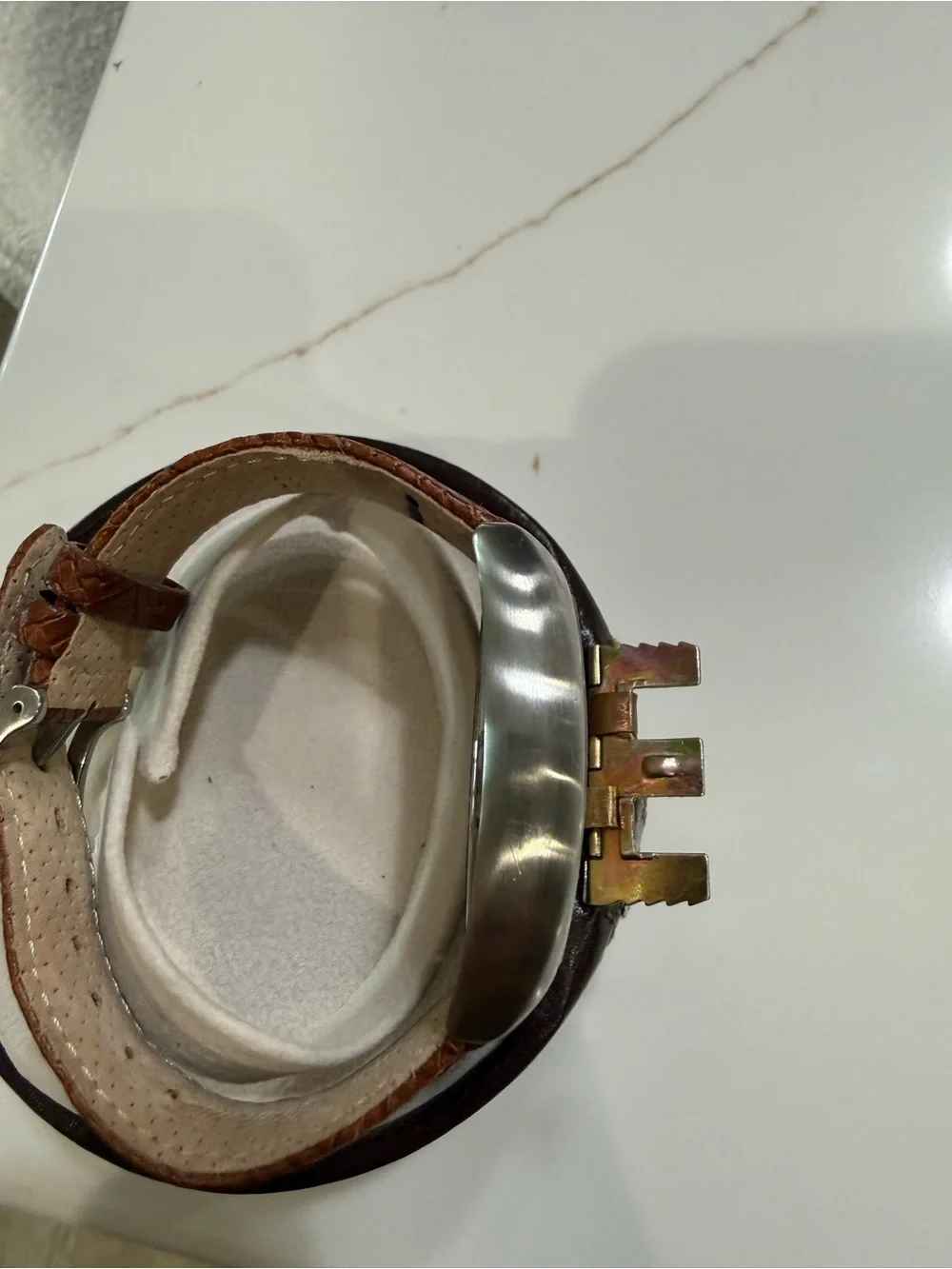 Tommy Bahama Men's Tonneau Gold Dial Quartz Brown Leather Strap Watch